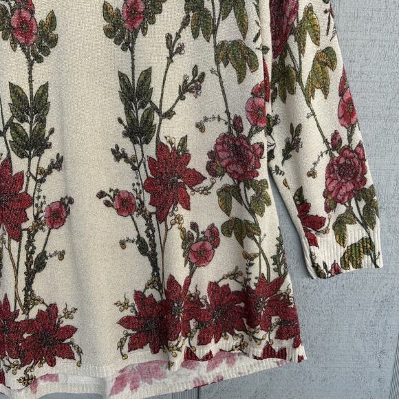 Joseph A. Floral Tunic Sweater Metallic Gold Womens Large Fairy Whimsy Boho - Picture 5 of 11